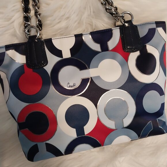 3695 Large Red, White & Blue Coach Tote Bag In Excellent Shape. - Picture 5 of 14